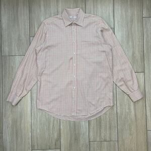 Luciano Barbera Italy Cotton Check Button Front Dress Shirt Mens XL 49 Chest